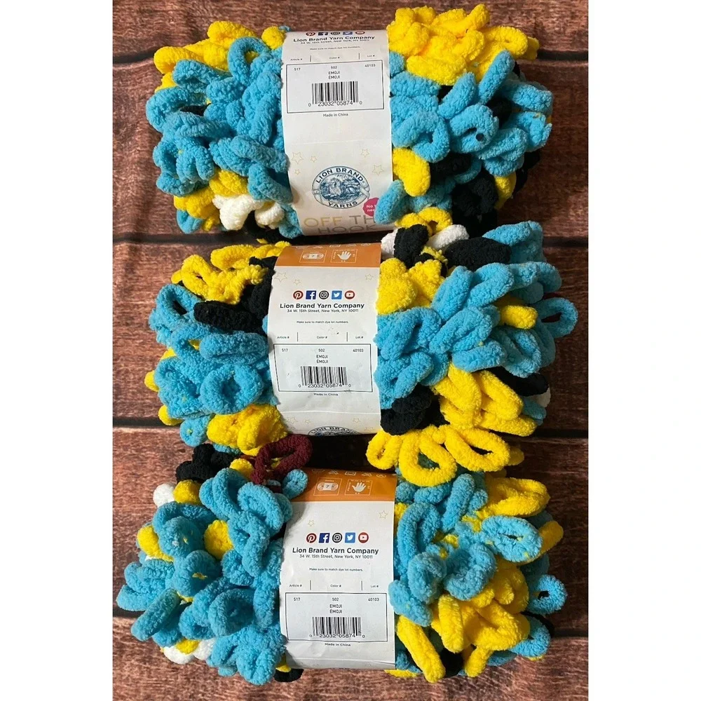 Lion Brand Yarn Off The Hook Magic EMOJI (Color #502) Multicolor 3 Skeins 3.3 oz